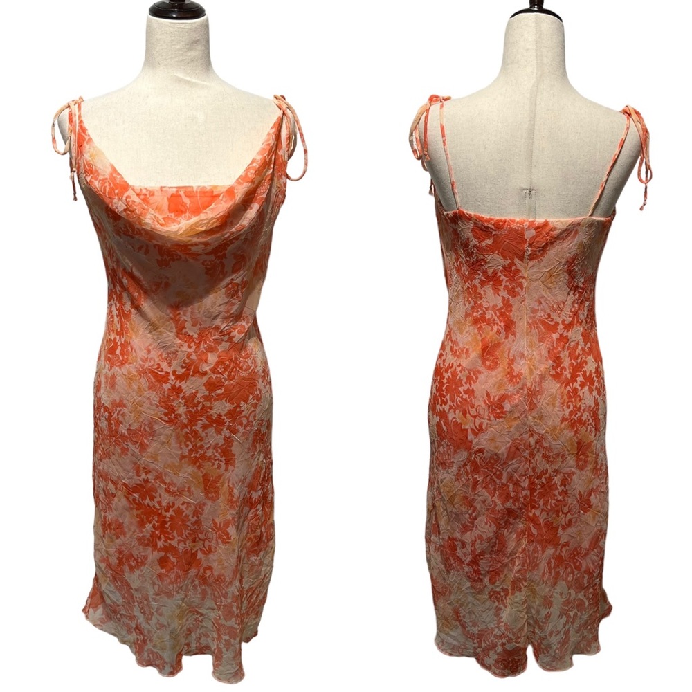 CITY TRIANGLE Vintage 90s y2k orange floral print slip dress with tie-up straps